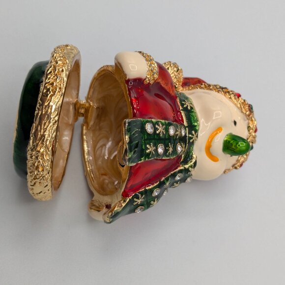 Snowman Jeweled Trinket Box Figurine with Santa Coat and Hat - Picture 6 of 8